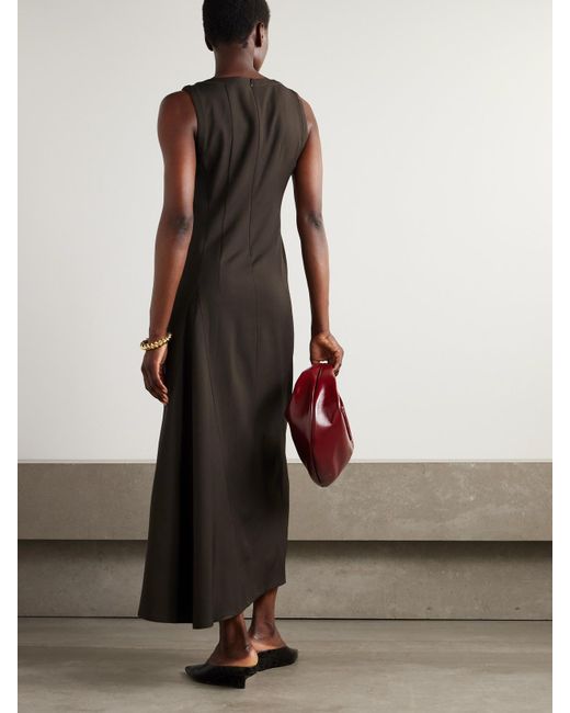 Brunello Cucinelli Brown Bead-Embellished Wool-Blend Twill Maxi Dress