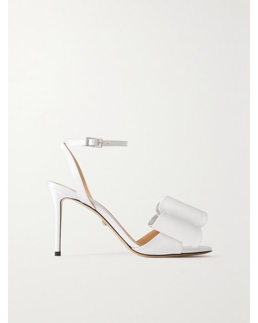 Mach & Mach White Le Cadeau Crystal-Embellished Satin Sandals