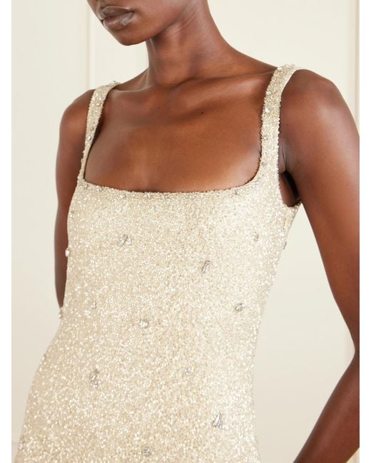 Clio Peppiatt Natural Pamela Crystal-Embellished Beaded Tulle Mini Dress