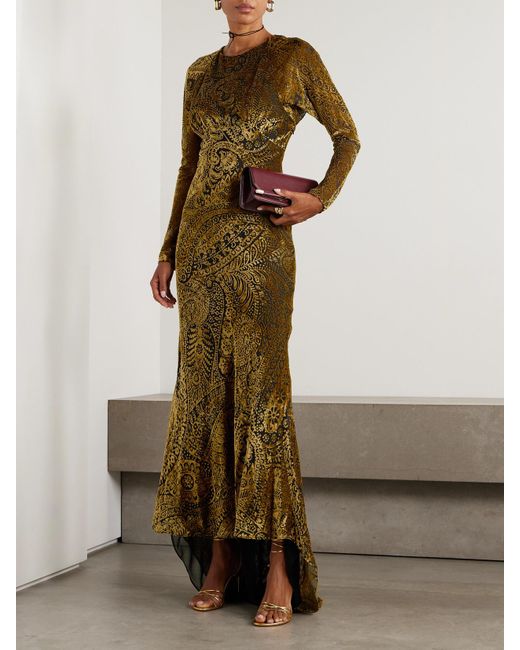 Etro Green Devoré-Velvet Gown