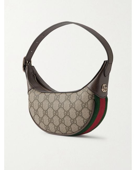 Gucci Gray Ophidia Mini Webbing-Trimmed Textured-Leather And Printed Coated-Canvas Shoulder Bag