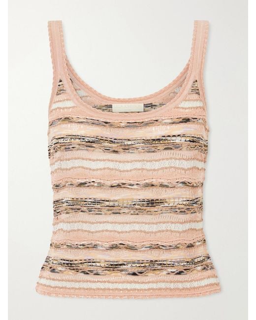 Ulla Johnson Natural Clotilde Striped Pointelle-Knit Tank