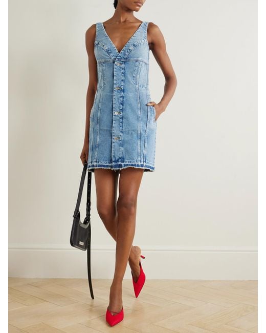 Stella McCartney Blue Frayed Paneled Organic Denim Mini Dress