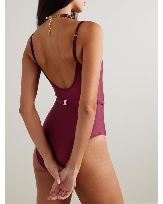 Zimmermann Red Awaken Embellished Belted Swimsuit