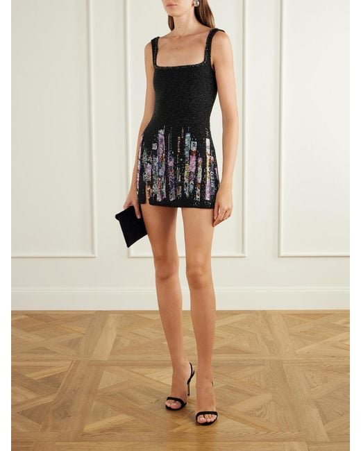 Clio Peppiatt Black Tokyo Embellished Stretch-Mesh Mini Dress