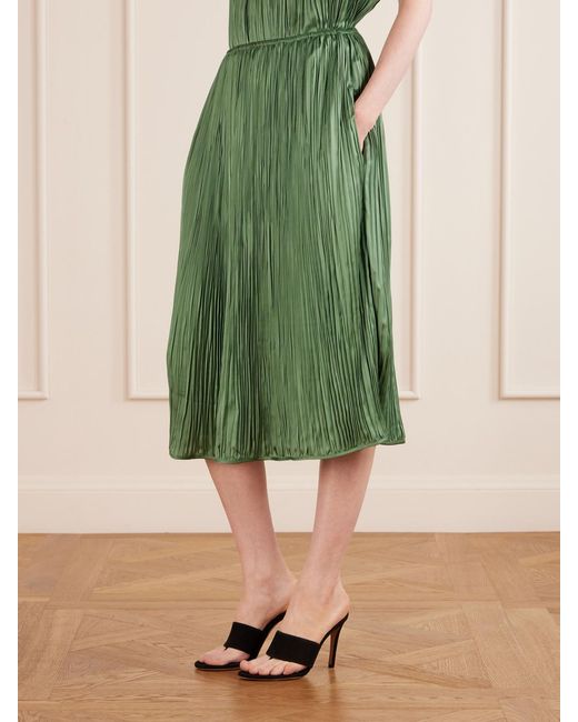 Aflalo Green Avelline Plissé-Satin Midi Skirt