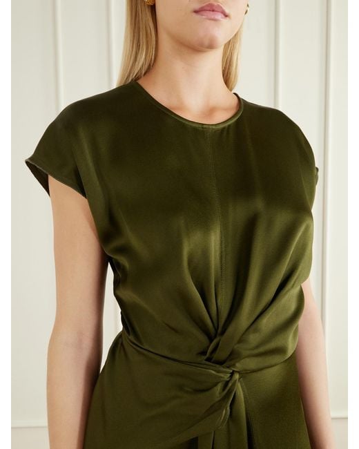 Victoria Beckham Green Aria Draped Asymmetric Satin Midi Dress