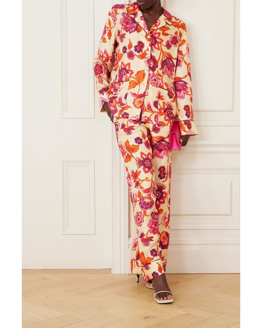 Chemise De Pyjama En Serge De Soie À Imprimé Fleuri LaDoubleJ en coloris Red