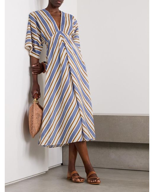 Eres Blue Sailor Summer Striped Cotton-Voile Kaftan