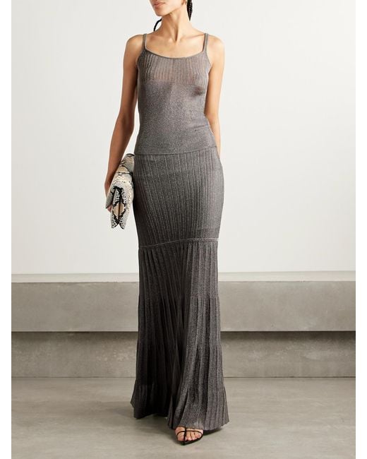 Adam Lippes Gray Metallic Ribbed-Knit Maxi Skirt