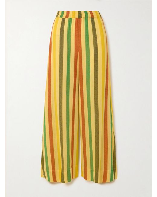 Suzie Kondi Yellow Elira Striped Cotton-Gauze Wide-Leg Pants