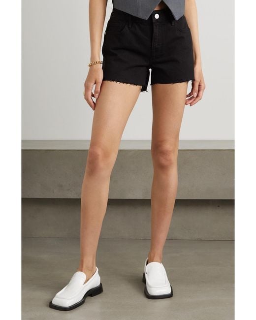 FRAME Black Le Grand Garcon Frayed Denim Shorts