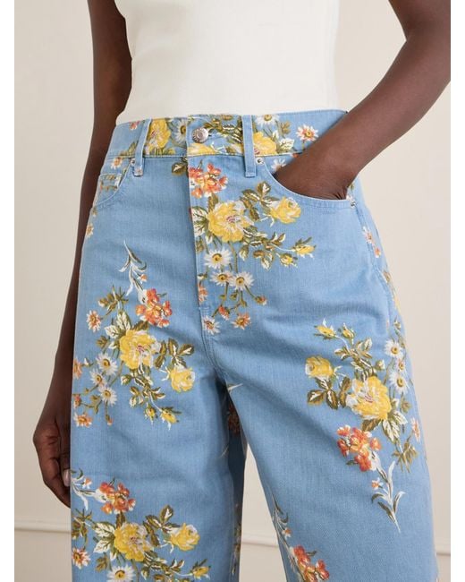 Veronica Beard Blue Taylor Floral-Print High-Rise Wide-Leg Jeans
