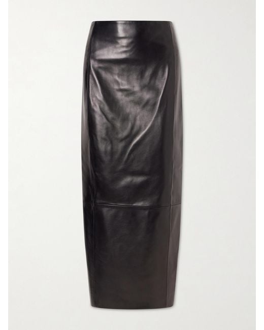 Khaite Black Lyle Leather Midi Skirt