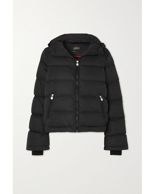 Perfect Moment Polar Flare Hooded Quilted Padded Down Ski Jacket in Black Lyst UK