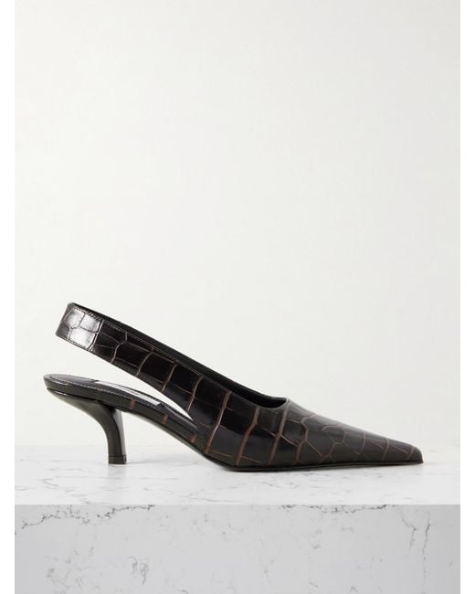 Totême  Brown Slingback-Pumps Aus Leder Mit Krokodileffekt