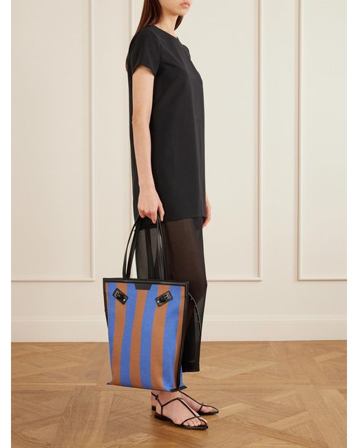 Proenza Schouler Blue North South Days Striped Leather-Trimmed Canvas Tote