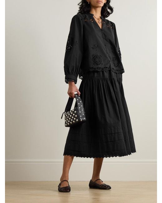 Sea Black Edith Broderie Anglaise-Trimmed Cotton And Linen-Blend Blouse