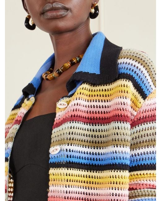 Alix Of Bohemia Blue Emery Striped Crocheted Cotton Cardigan