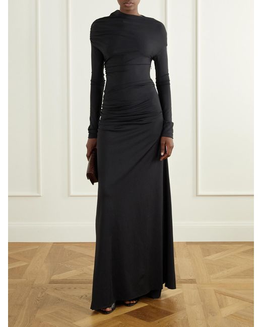 Victoria Beckham Black Draped Stretch-Jersey Gown