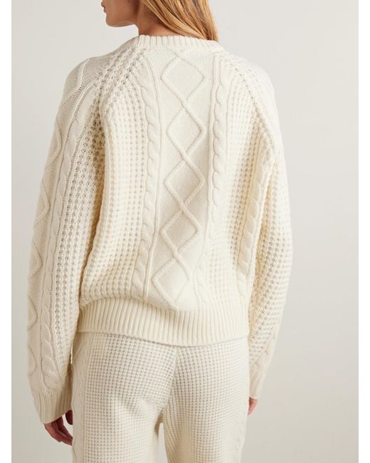 Perfect Moment Natural Crystal Cable-Knit Merino Wool Sweater