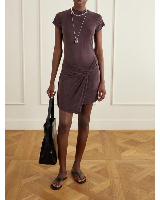 Agolde Purple Draped Stretch-Satin Mini Dress