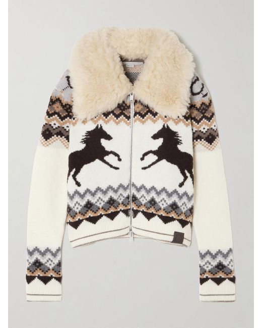 Stella McCartney Natural Fleece-Trimmed Fair Isle Wool Cardigan