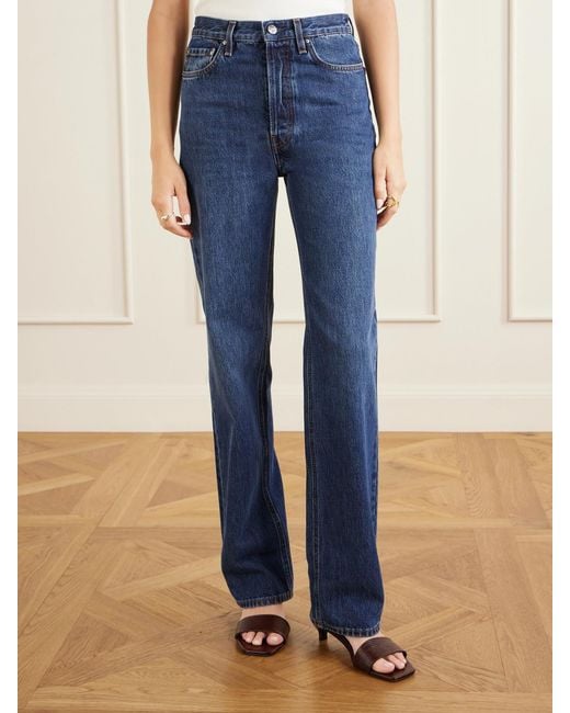 Totême  Blue Logo-Appliquéd Mid-Rise Straight-Leg Jeans