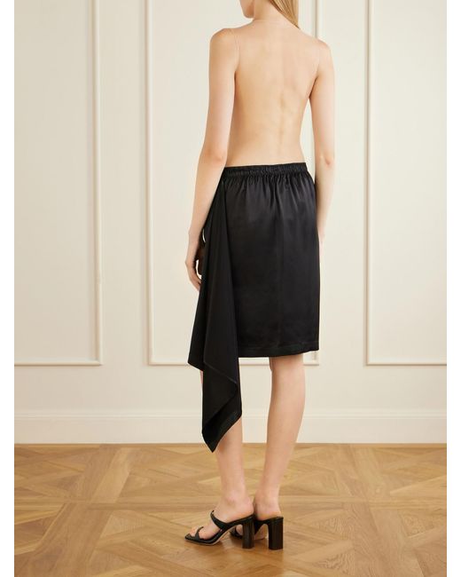 Courreges Black Logo-Trimmed Satin Midi Skirt