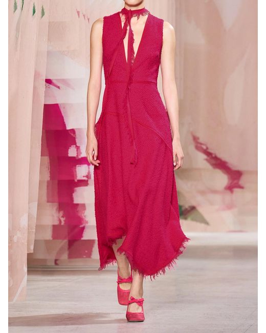 Ulla Johnson Pink Florence Chiffon-Trimmed Cotton-Blend Tweed Midi Dress