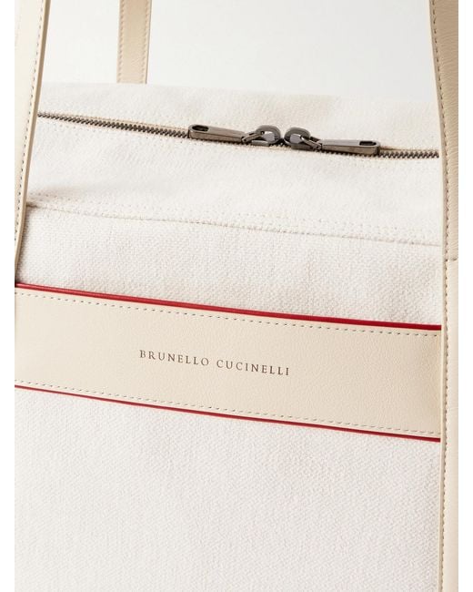 Brunello Cucinelli Natural Leather-Trimmed Canvas Tennis Bag