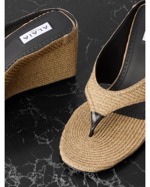 Alaïa Brown Wedges Aus Geflochtenem Raffiabast Mit Lederbesätzen