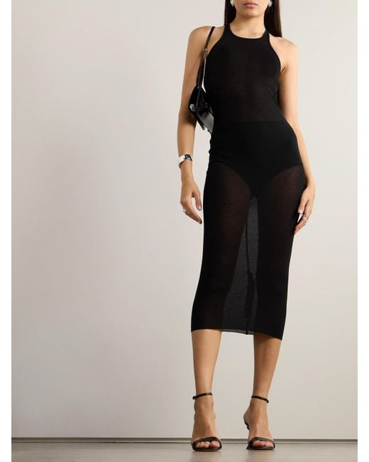 Rick Owens Black Ribbed Jersey Midi Dress