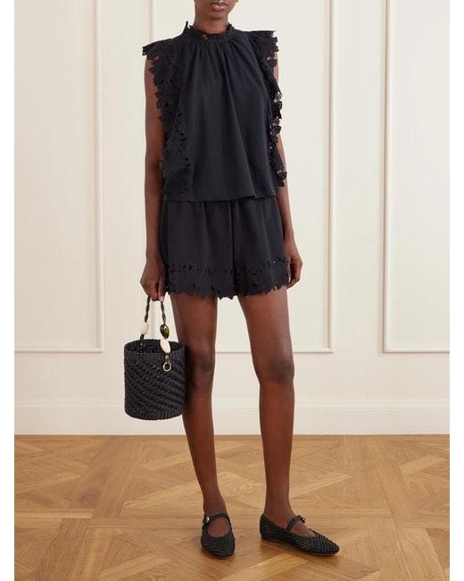 Sea Black Eleannora Lace-Trimmed Cotton Tank