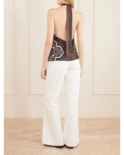 Nili Lotan White Solal Printed Silk Halter Top
