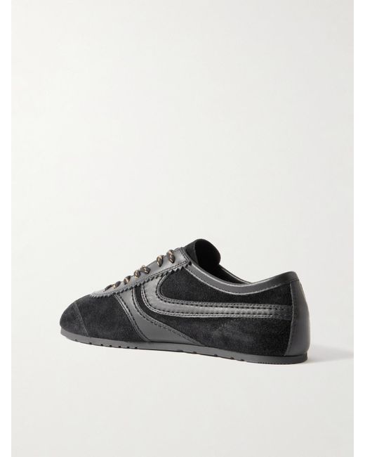 Dries Van Noten Black Leather-Trimmed Suede Sneakers