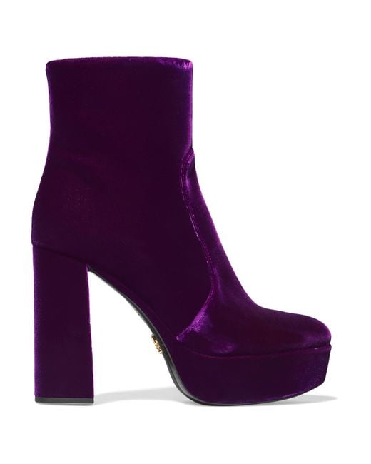 Prada Velvet Platform Ankle Boots in Purple | Lyst