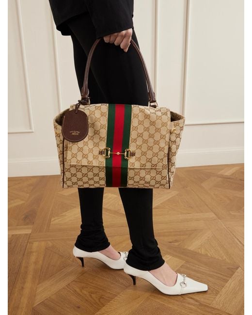Gucci Natural Paparazzo Medium Leather-Trimmed Canvas Shoulder Bag