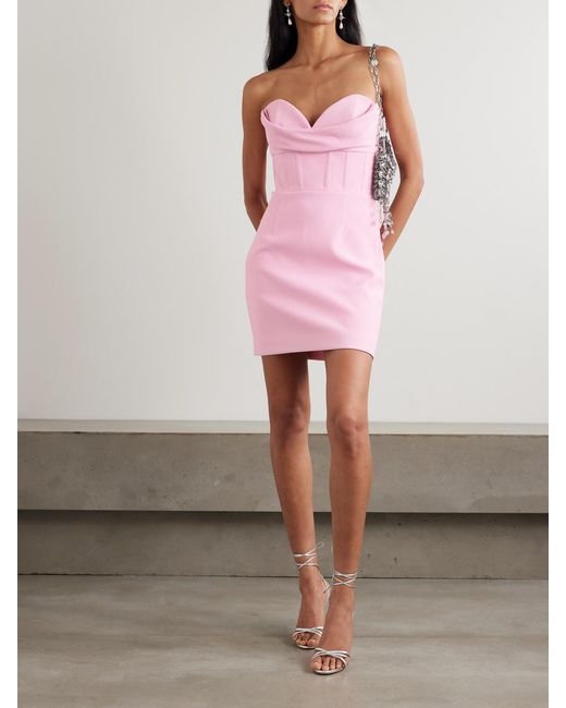 Rebecca Vallance Pink Empress Strapless Draped Crepe Mini Dress