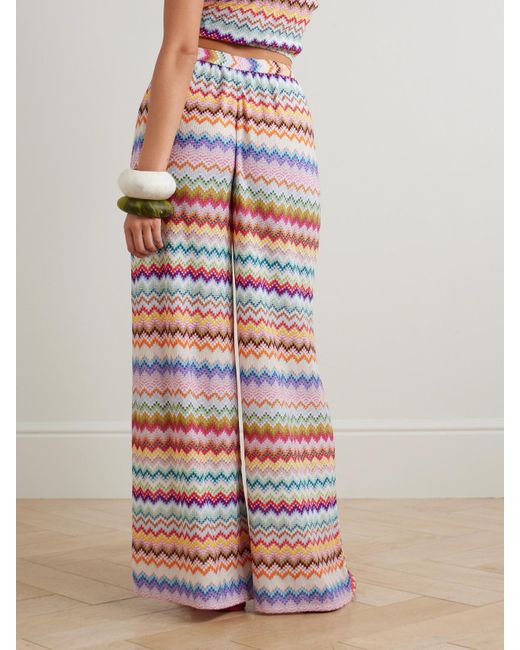 Missoni White Mare Striped Metallic Crochet-Knit Wide-Leg Pants