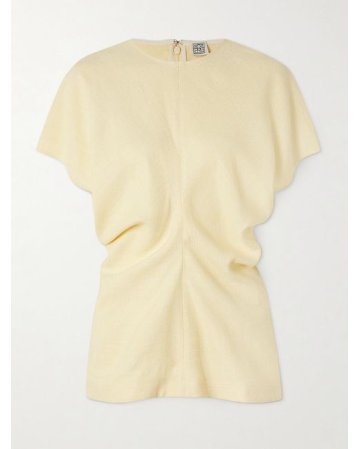 Totême  Yellow Gathered Woven Top