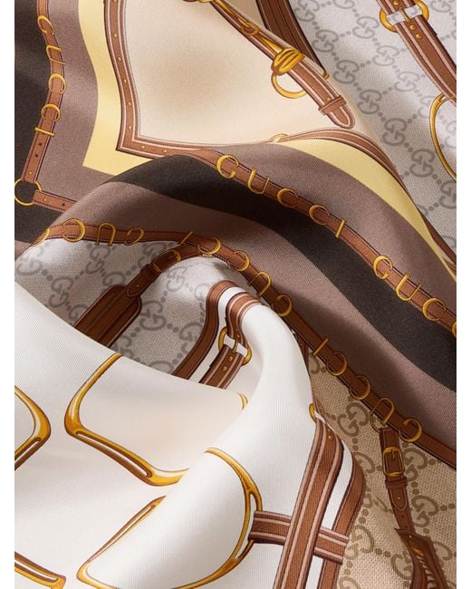Gucci Natural Printed Silk-Twill Scarf