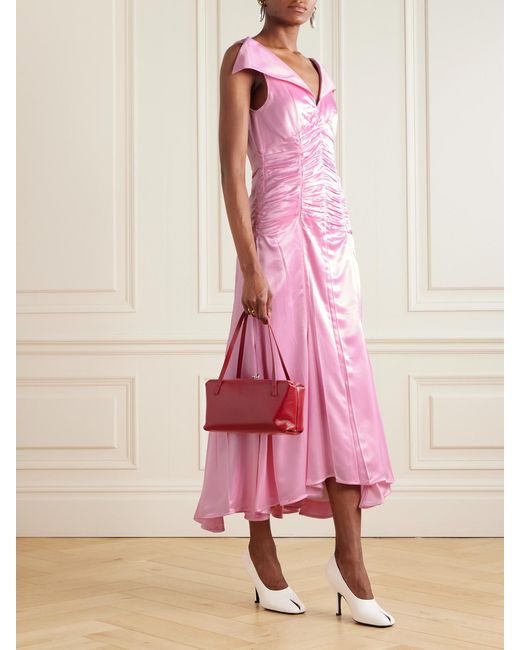 Jil Sander Pink Open-Back Ruched Pleated Satin Gown