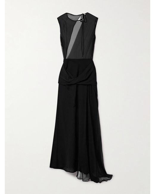 TOVE Black Esme Layered Draped Silk-Chiffon And Wool-Crepe Maxi Dress
