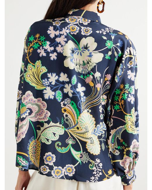 Alix Of Bohemia Blue Emery Printed Silk Crepe De Chine Shirt