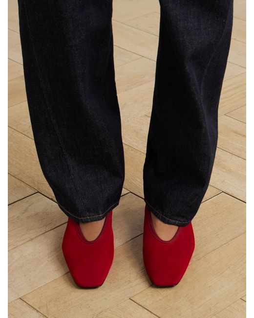 Totême  Red The Minimalist Grosgrain-Trimmed Suede Ballet Flats