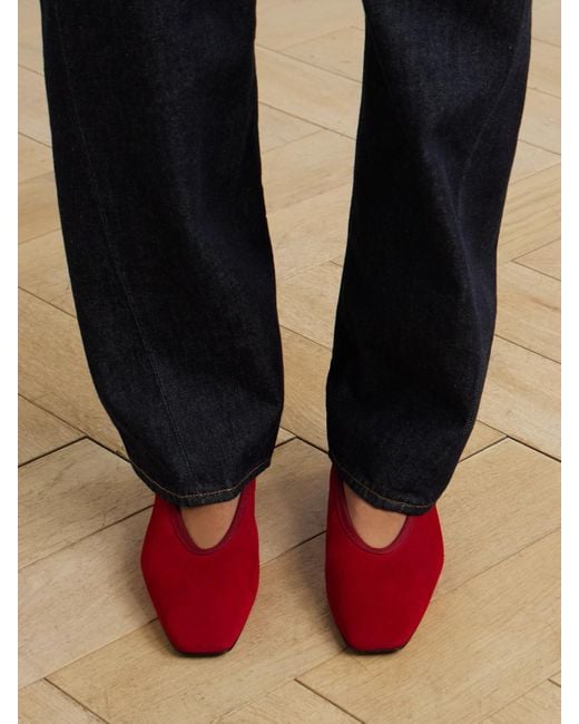 Totême  Red The Minimalist Grosgrain-Trimmed Suede Ballet Flats