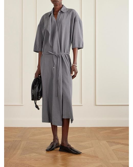 Lemaire Belted Silk-Blend Satin Shirt Dress in Gray | Lyst Lemaire Belted Silk-Blend Satin Shirt Dress in Gray | Lyst