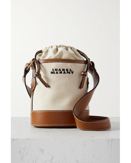Isabel Marant Multicolor Samara Embroidered Small Leather-trimmed Canvas Bucket Bag