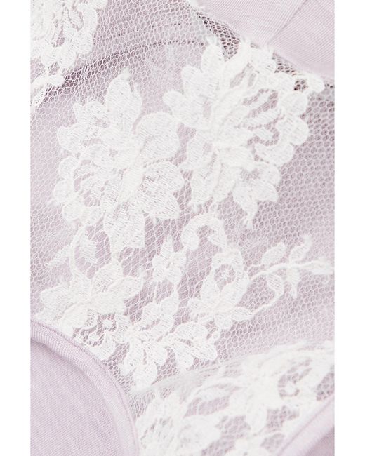 I.D Sarrieri Pink Coffee Mornings Lace-Trimmed Modal-Blend Pajama Top